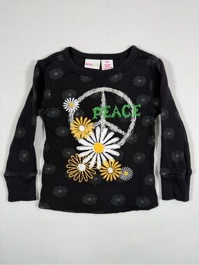 AMY COE Girls Y2K Peace Daisy Long Sleeve Shirt 36M Hippie Boho Flower Child